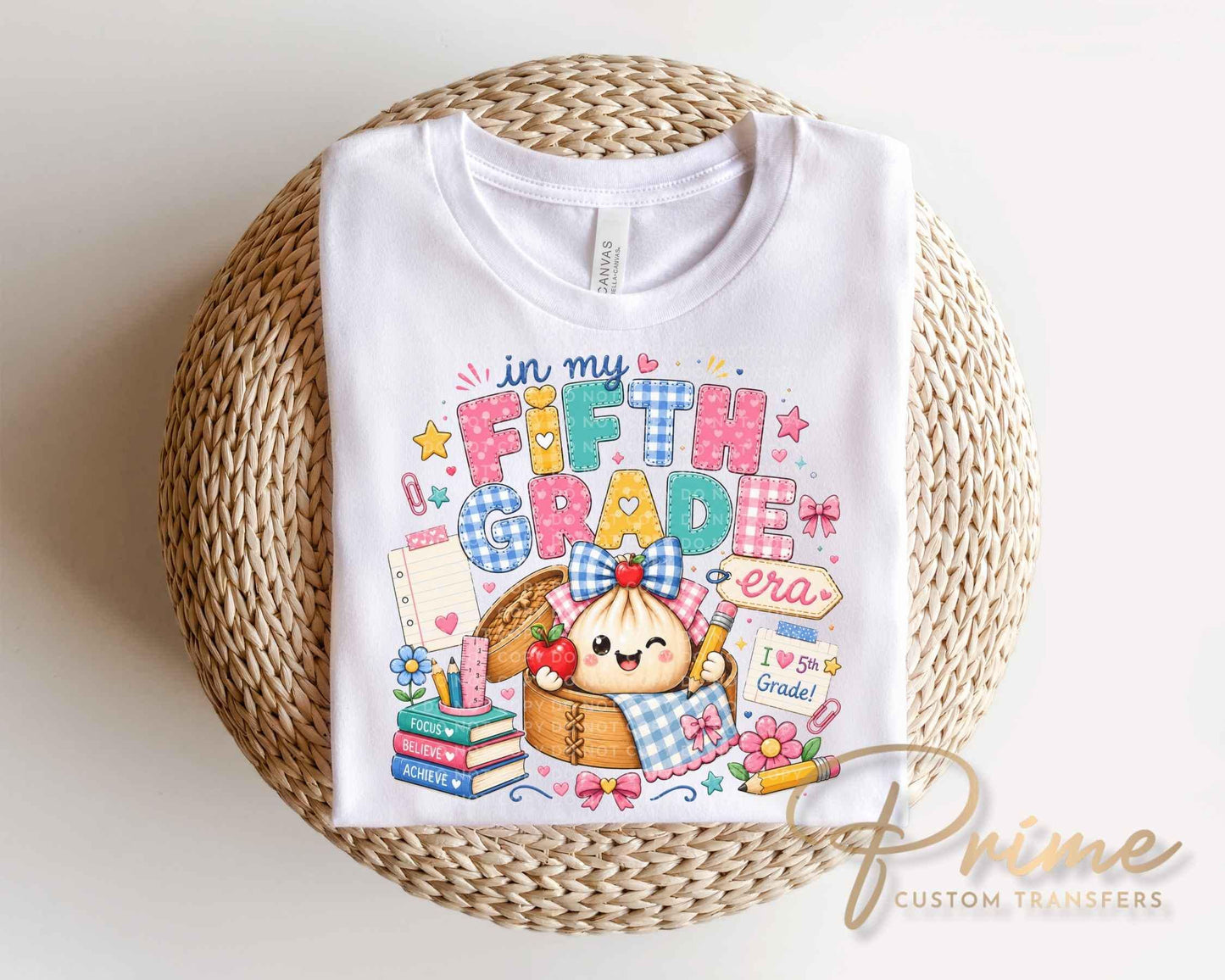 Back To School Fifth Grade DTF Transfer, Ready to Press, Preppy Teacher, Dumpling, First Day of School Tshirt Design