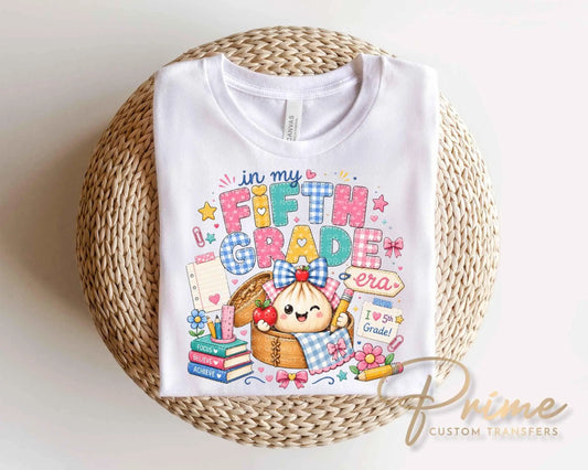 Back To School Fifth Grade DTF Transfer, Ready to Press, Preppy Teacher, Dumpling, First Day of School Tshirt Design