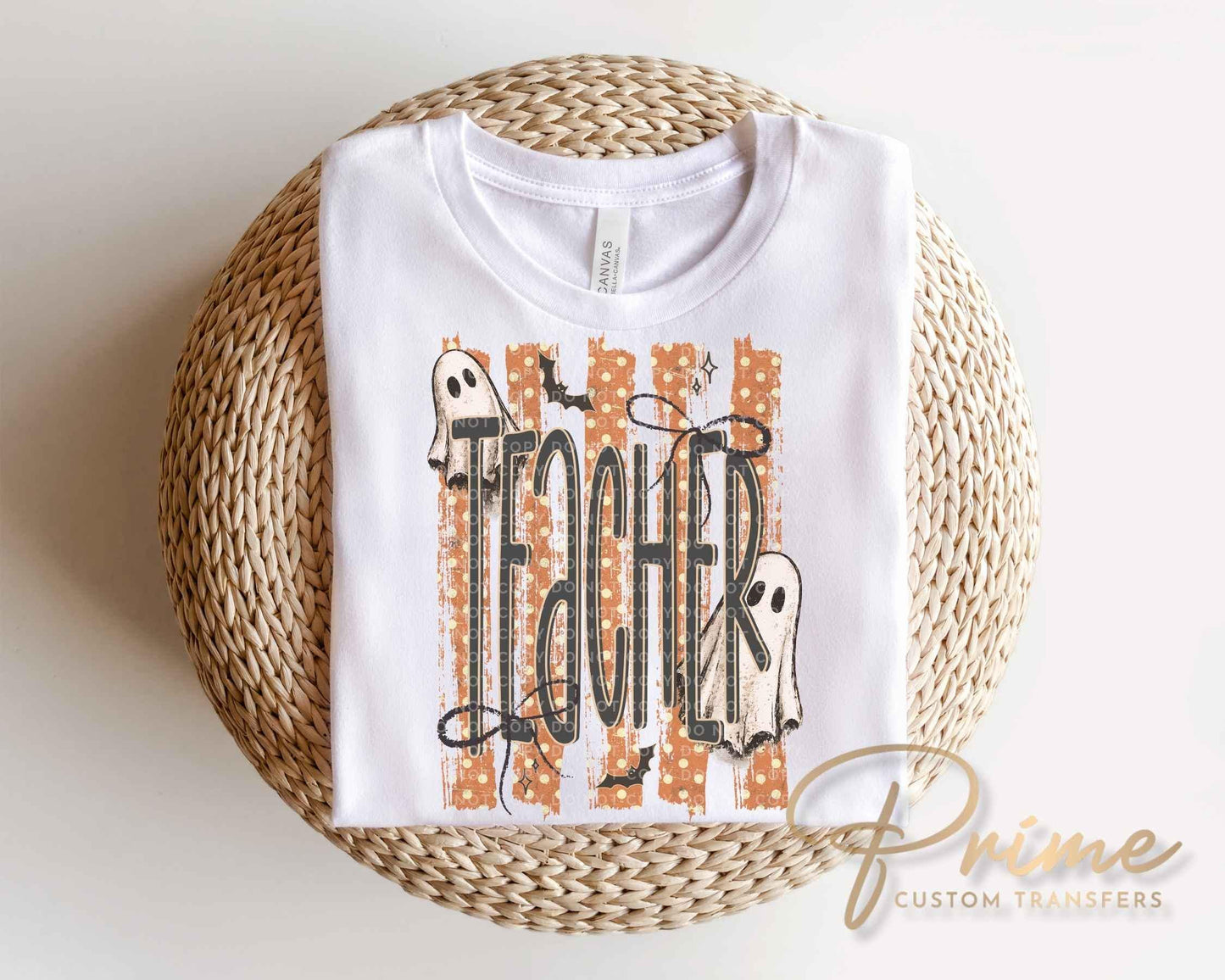 Halloween Ghost Teacher DTF Transfer, Ready to Press, Back to School Tshirt Design