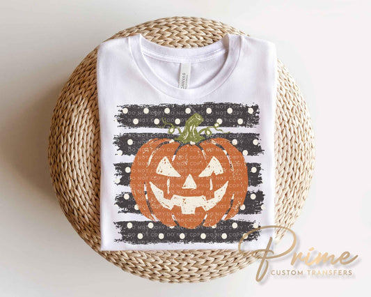 Pumpkin Polka Dot Stripes DTF Transfer, Ready to Press, Trendy Halloween Tshirt Design