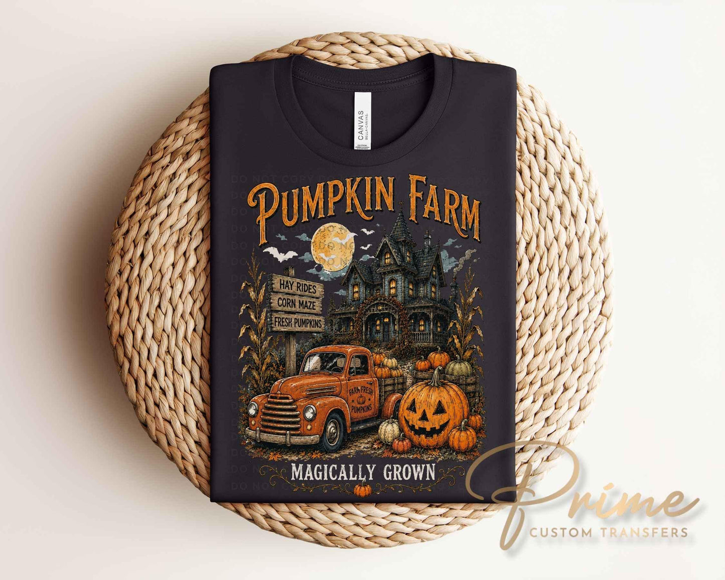 Pumpkin Farm DTF Transfer, Ready to Press, Haunted Farm house, Halloween Tshirt Design