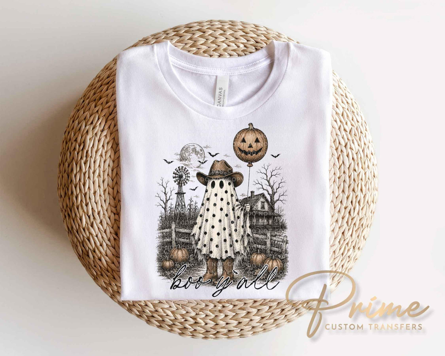 Boo Y'all Ghost DTF Transfer, Ready to Press, Western Halloween Tshirt Design