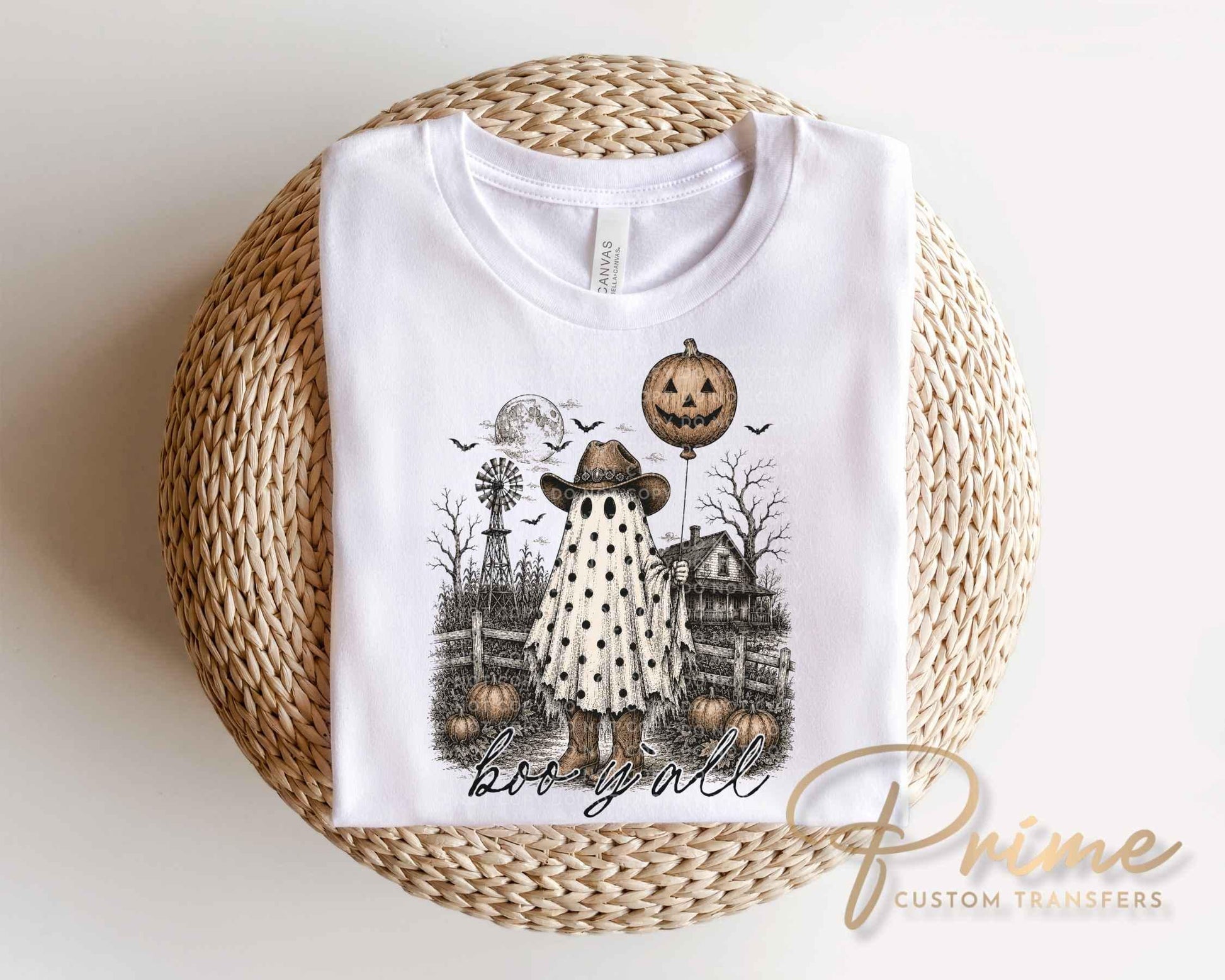 Boo Y'all Ghost DTF Transfer, Ready to Press, Western Halloween Tshirt Design