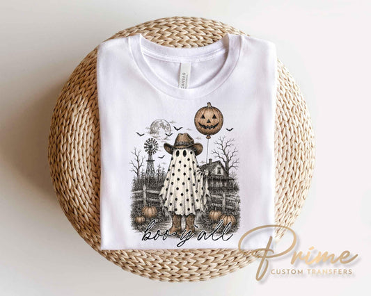 Boo Y'all Ghost DTF Transfer, Ready to Press, Western Halloween Tshirt Design