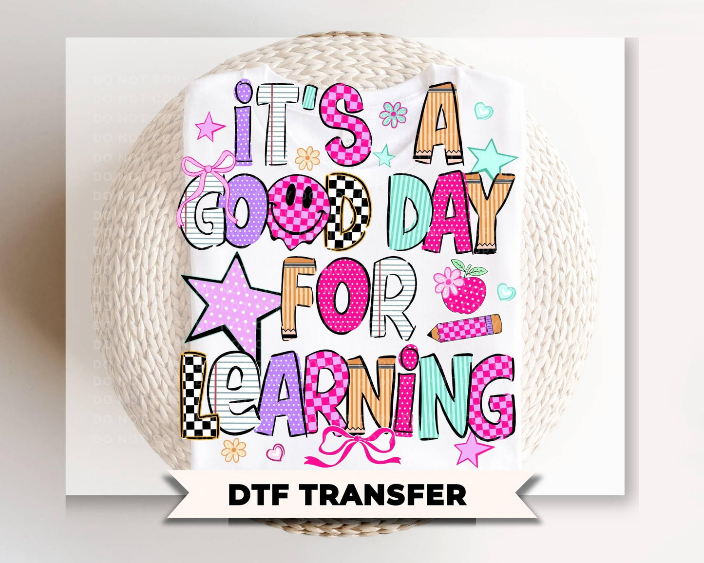 Neon It's a Good Day for Learning DTF Transfer, Back To School Teacher Doodle Tshirt Design