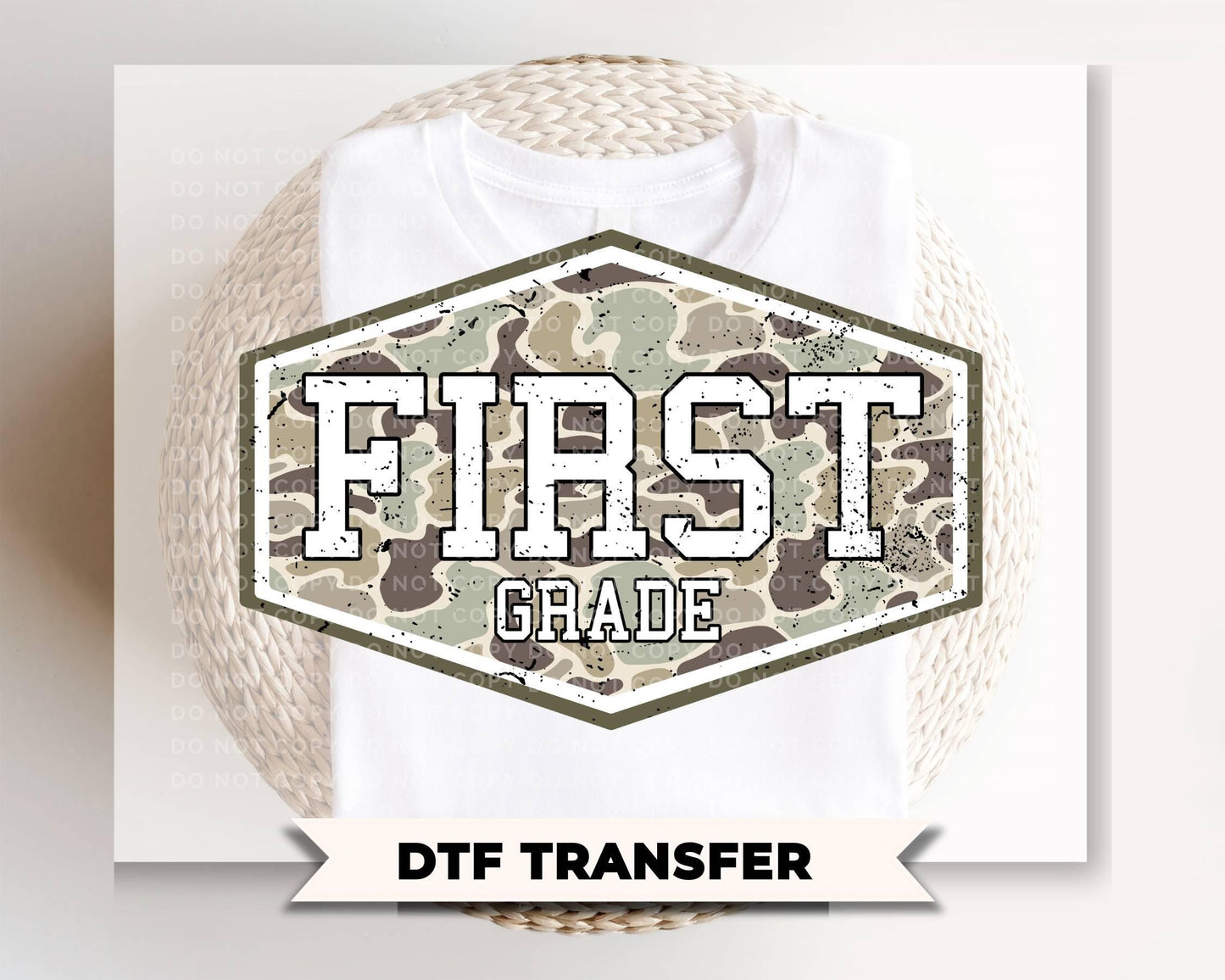 Camo Back To School First Grade DTF Transfer, First Day Of School Tshirt Design