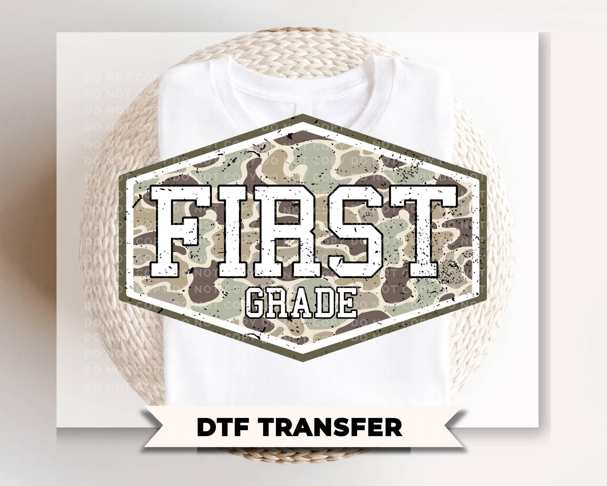 Camo Back To School First Grade DTF Transfer, First Day Of School Tshirt Design