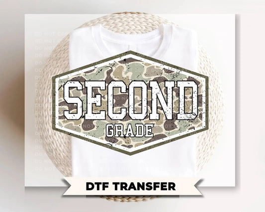Camo Back To School Second Grade DTF Transfer, First Day Of School Tshirt Design