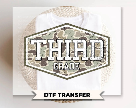 Camo Back To School Third Grade DTF Transfer, First Day Of School Tshirt Design