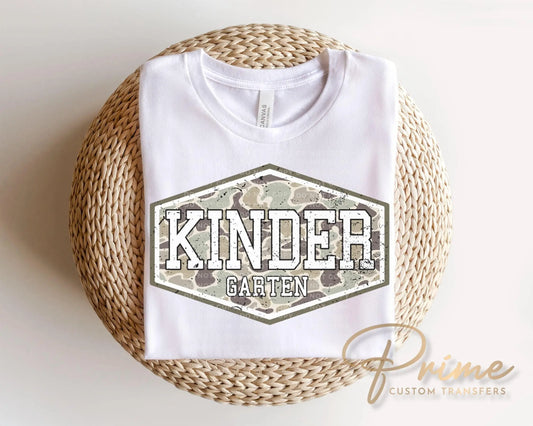 Camo Back To School Kindergarten DTF Transfer, First Day Of School Tshirt Design