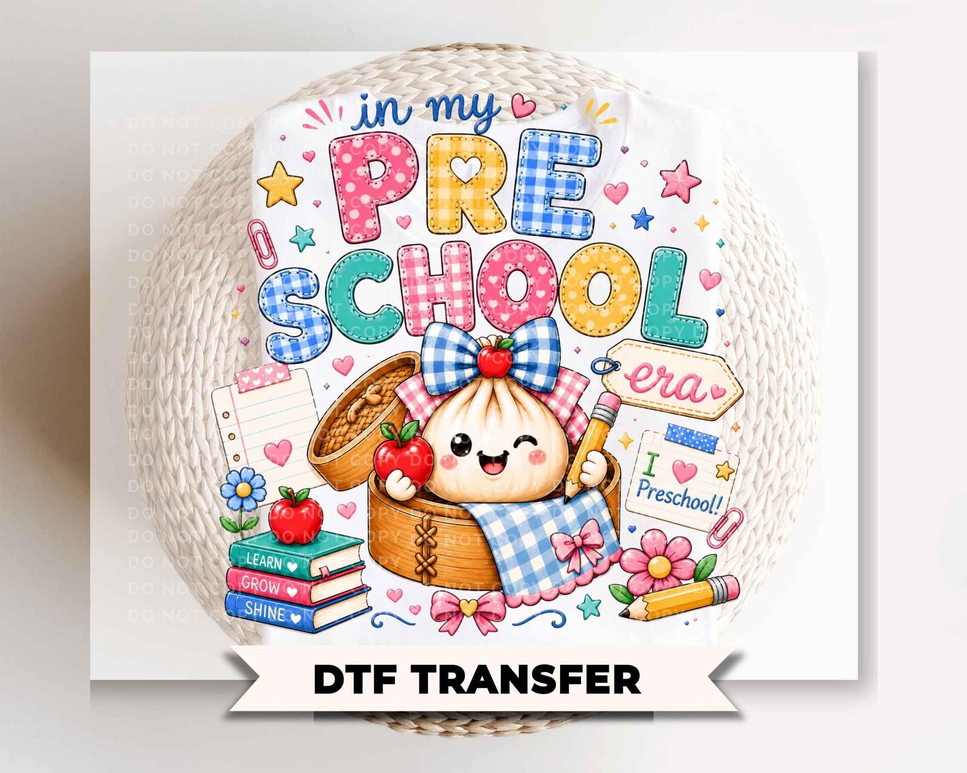 Back To School Preschool DTF Transfer, Ready to Press, Preppy Teacher, Dumpling, First Day of School Tshirt Design