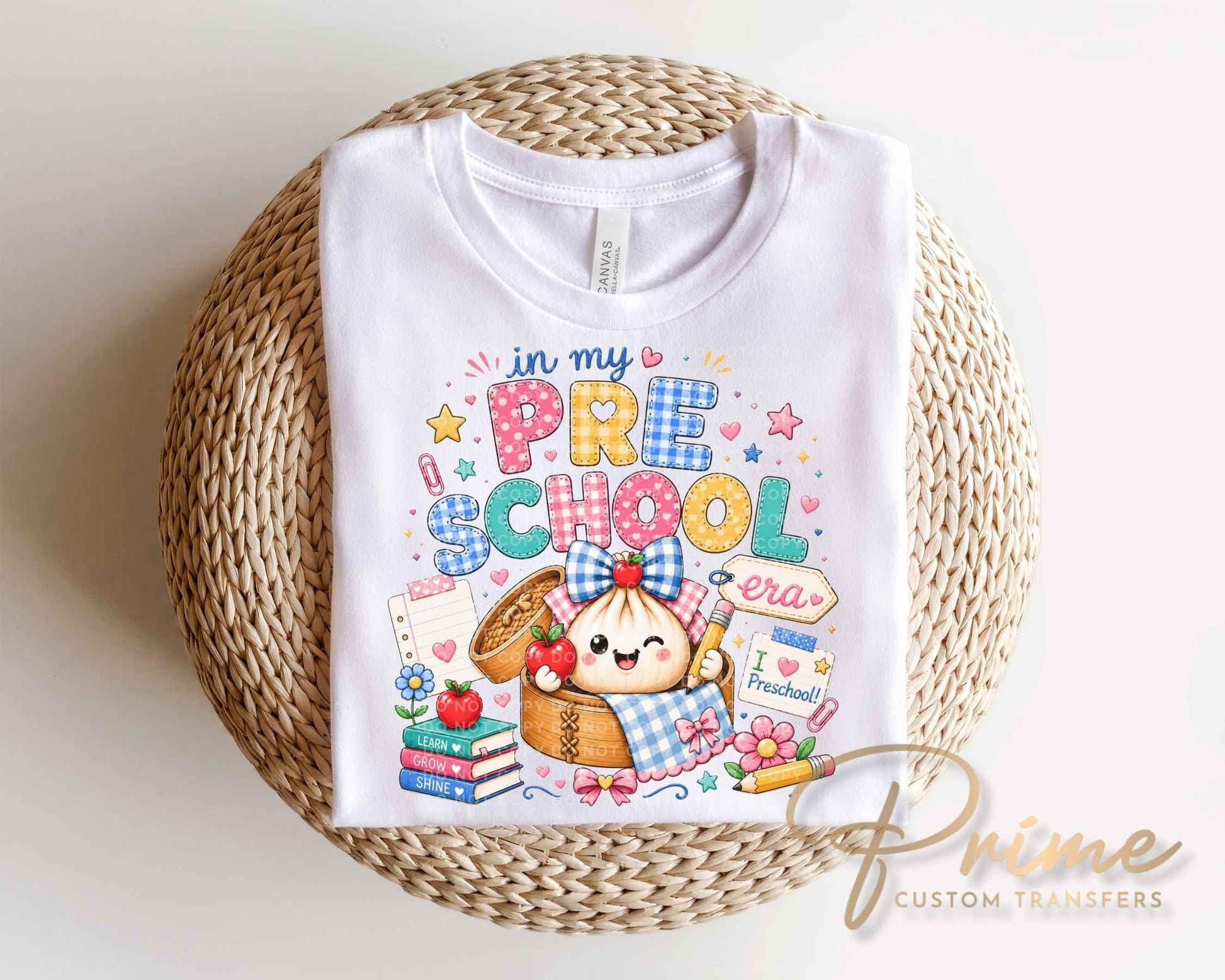 Back To School Preschool DTF Transfer, Ready to Press, Preppy Teacher, Dumpling, First Day of School Tshirt Design