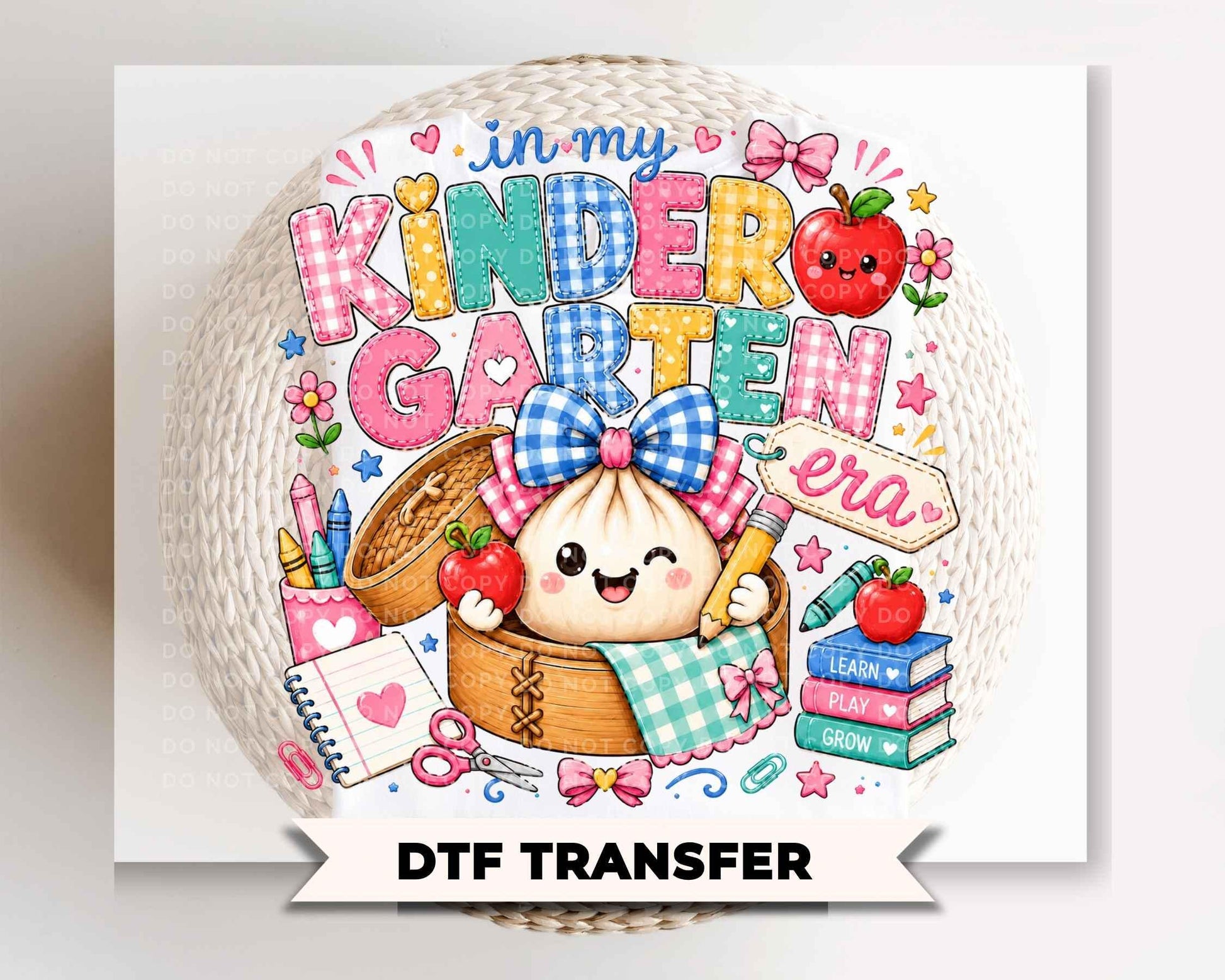 Back To School Kindergarten DTF Transfer, Ready to Press, Preppy Teacher, Dumpling, First Day of School Tshirt Design
