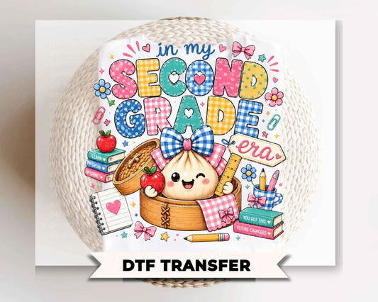 Back To School Second Grade DTF Transfer, Ready to Press, Preppy Teacher, Dumpling, First Day of School Tshirt Design