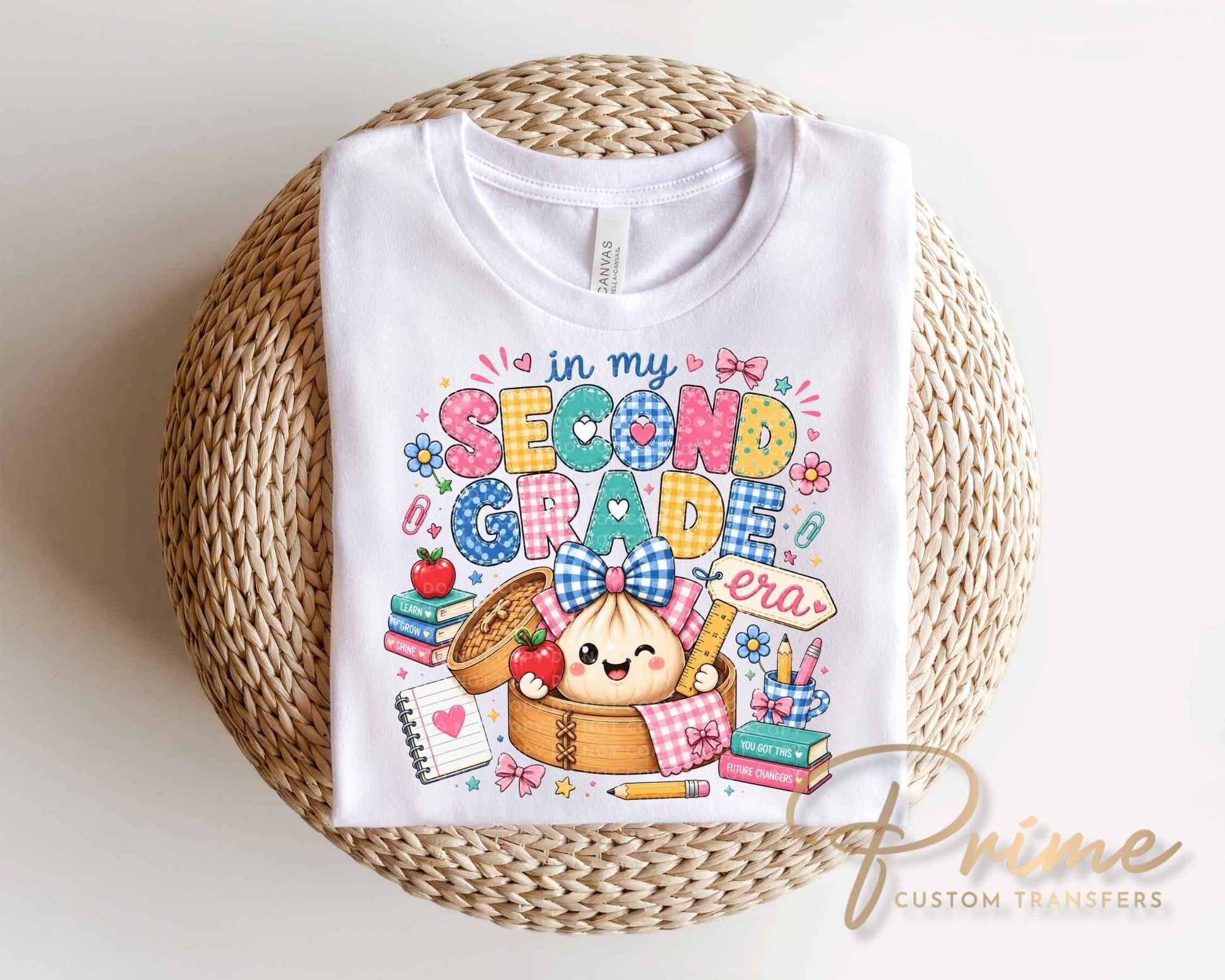 Back To School Second Grade DTF Transfer, Ready to Press, Preppy Teacher, Dumpling, First Day of School Tshirt Design