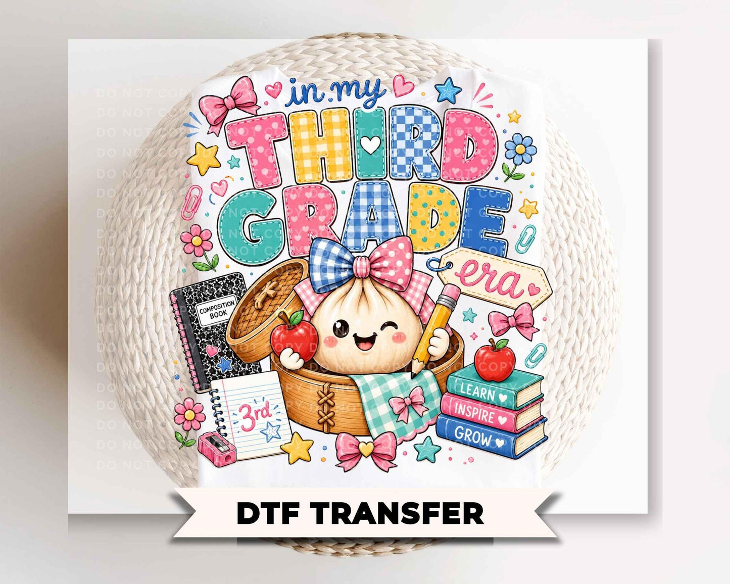 Back To School Third Grade DTF Transfer, Ready to Press, Preppy Teacher, Dumpling, First Day of School Tshirt Design