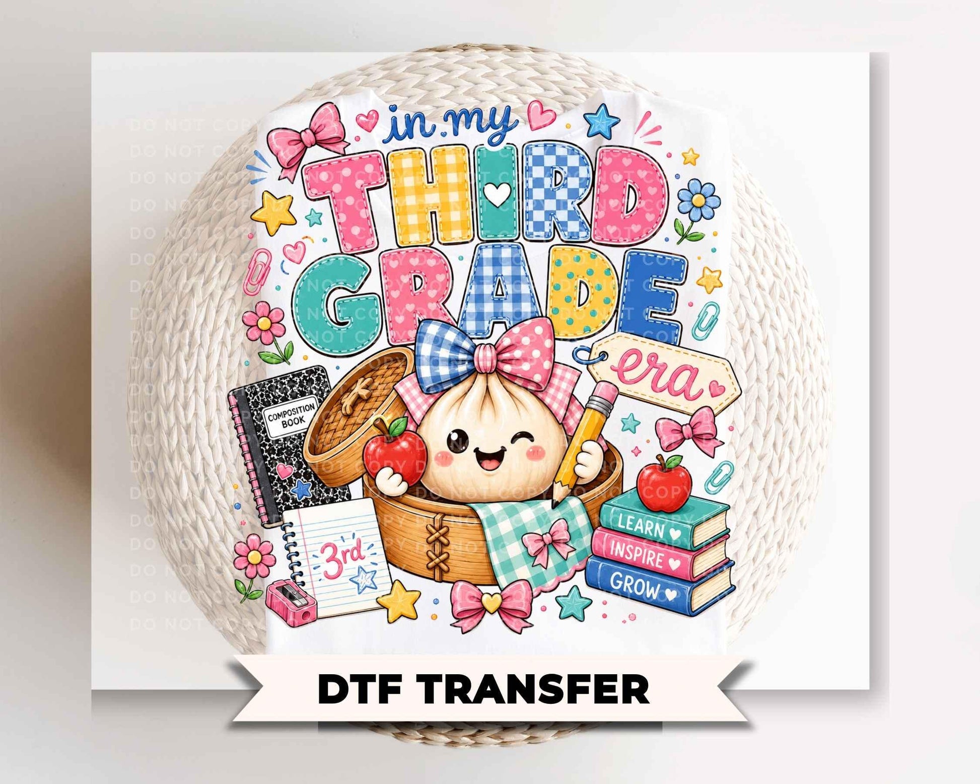 Back To School Third Grade DTF Transfer, Ready to Press, Preppy Teacher, Dumpling, First Day of School Tshirt Design