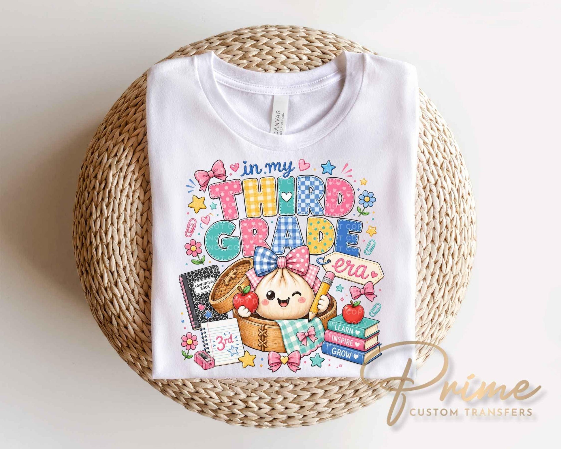 Back To School Third Grade DTF Transfer, Ready to Press, Preppy Teacher, Dumpling, First Day of School Tshirt Design
