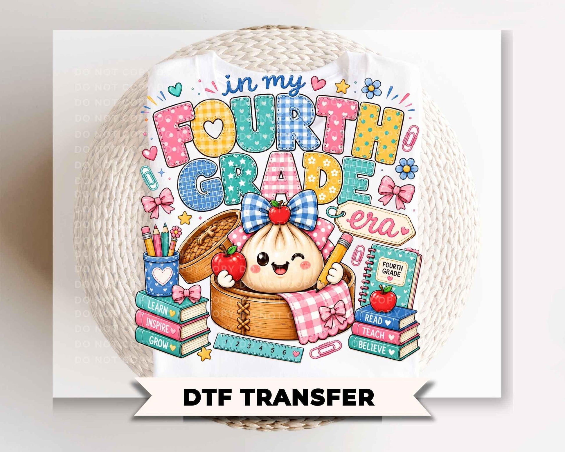 Back To School Fourth Grade DTF Transfer, Ready to Press, Preppy Teacher, Dumpling, First Day of School Tshirt Design