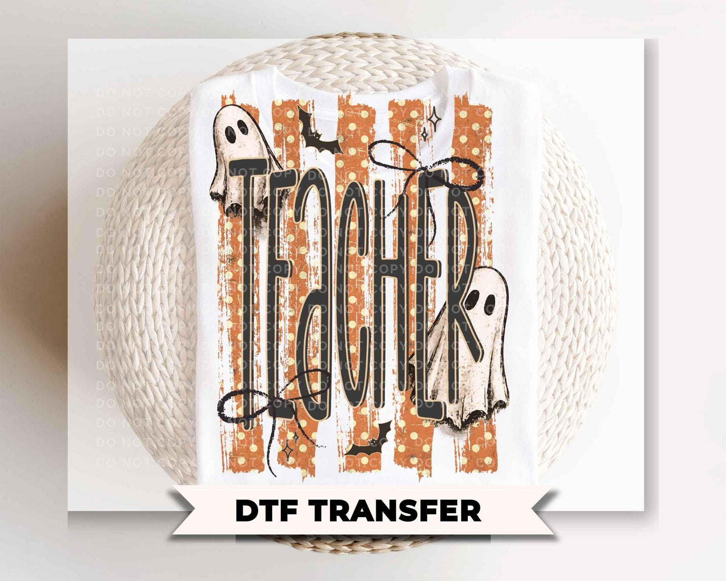 Halloween Ghost Teacher DTF Transfer, Ready to Press, Back to School Tshirt Design