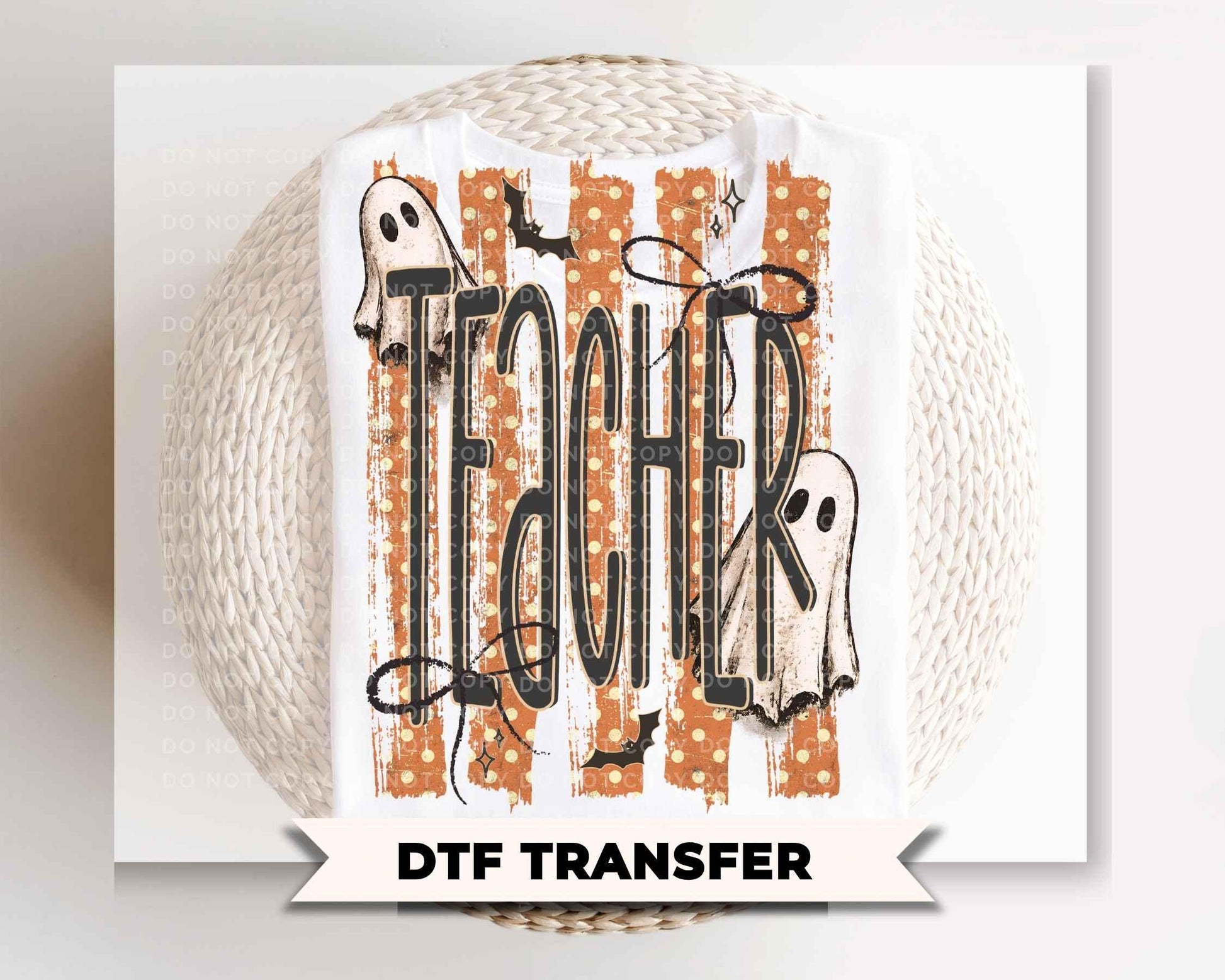 Halloween Ghost Teacher DTF Transfer, Ready to Press, Back to School Tshirt Design