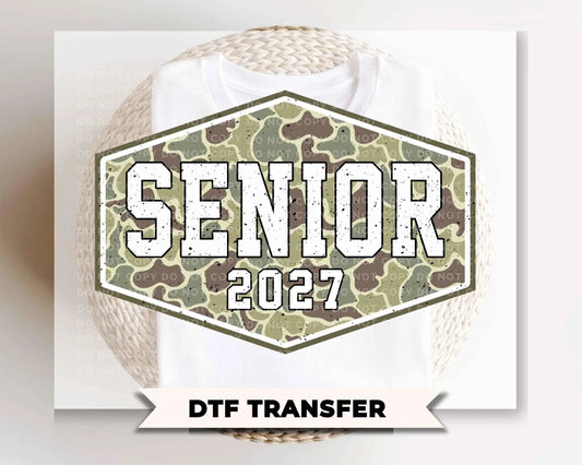 Camo Senior 2027 DTF Transfer, Ready to Press, Graduation Camouflage Tshirt Design