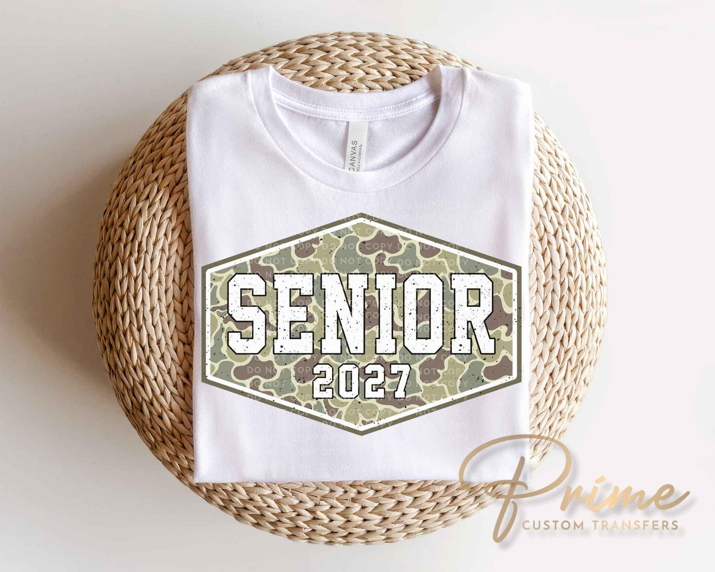 Camo Senior 2027 DTF Transfer, Ready to Press, Graduation Camouflage Tshirt Design