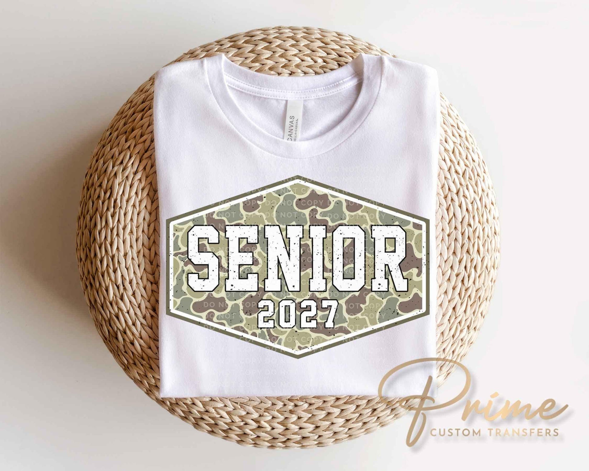Camo Senior 2027 DTF Transfer, Ready to Press, Graduation Camouflage Tshirt Design