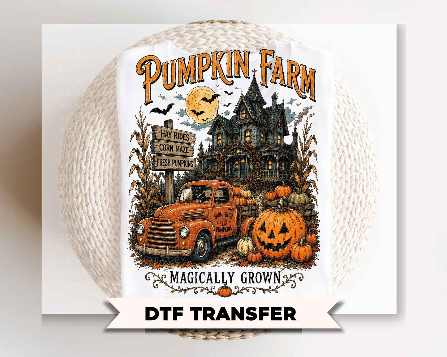Pumpkin Farm DTF Transfer, Ready to Press, Haunted Farm house, Halloween Tshirt Design
