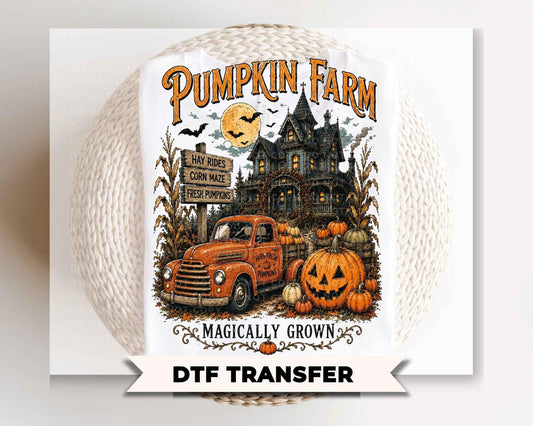 Pumpkin Farm DTF Transfer, Ready to Press, Haunted Farm house, Halloween Tshirt Design