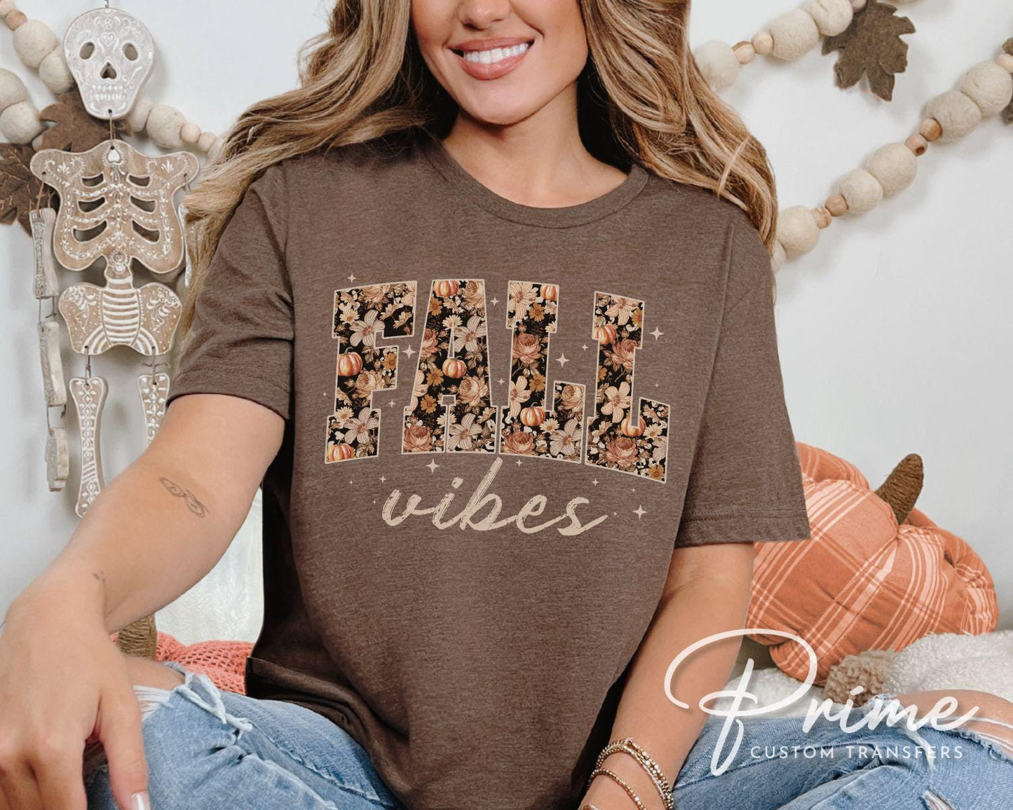 Floral Fall Vibes DTF Transfer, Ready to Press, Tis the Season, Preppy Autumn Tshirt Design