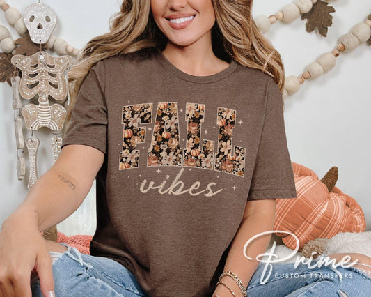 Floral Fall Vibes DTF Transfer, Ready to Press, Tis the Season, Preppy Autumn Tshirt Design