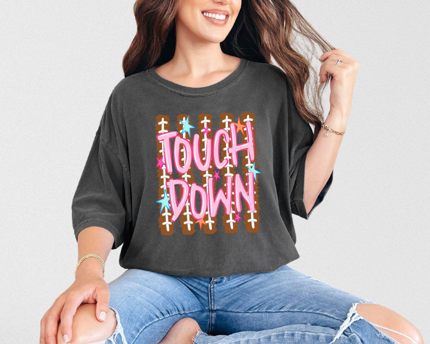 Football Touchdown DTF Transfer, Ready to Press, Striped Sports Mom Tshirt Design