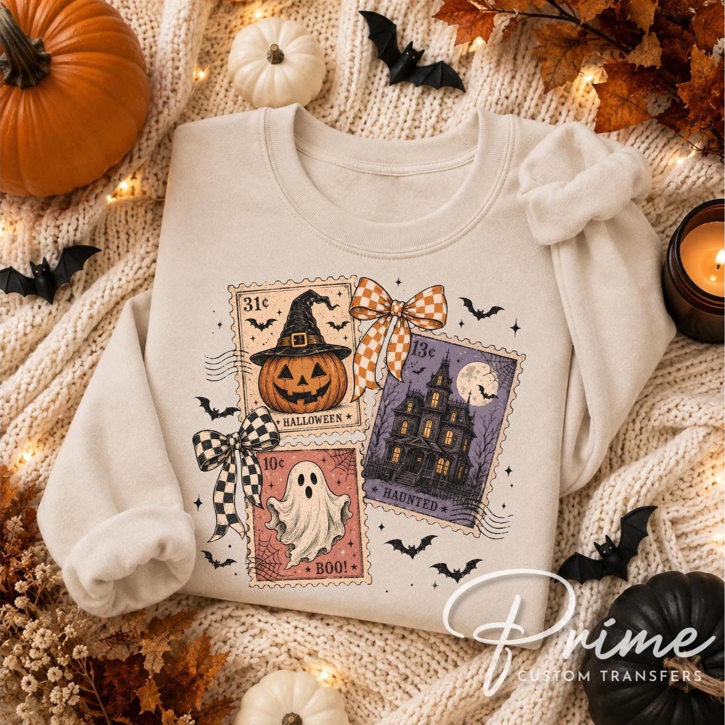 Halloween DTF Transfers, Ready to Press, Retro Pumpkin, Vintage Halloween Print, Vintage Stamp Shirt Design