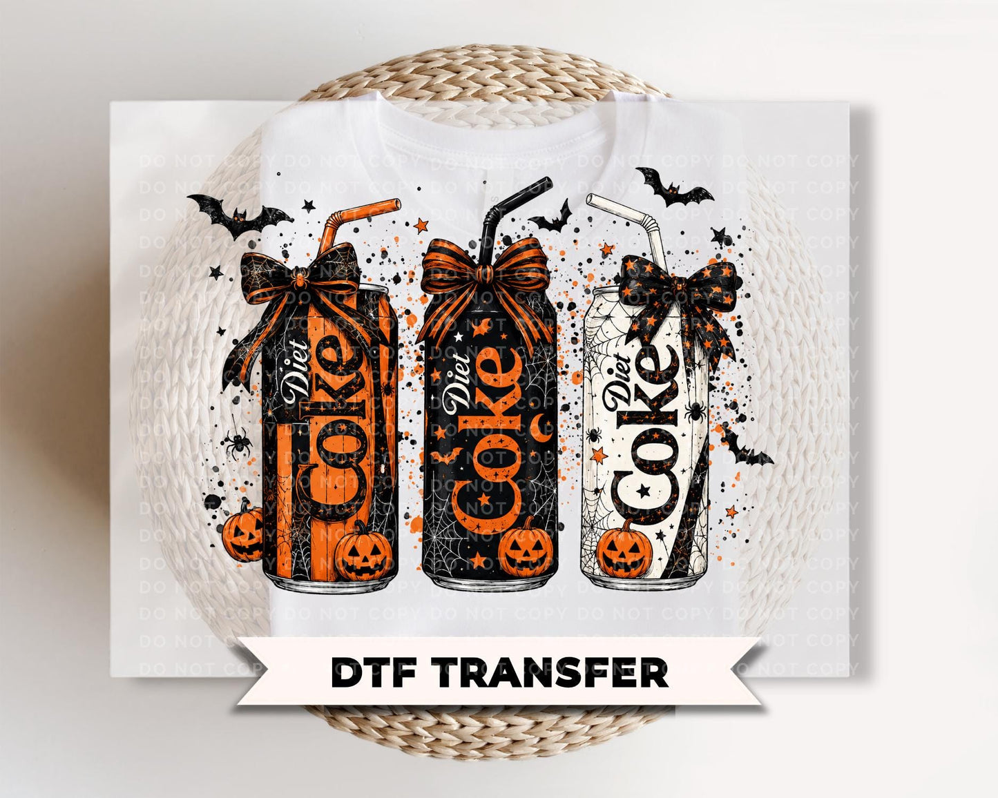 Coquette Halloween Diet Soda Cans DTF Transfer, Ready to Press, Fall Tshirt Design