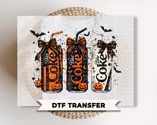 Coquette Halloween Diet Soda Cans DTF Transfer, Ready to Press, Fall Tshirt Design