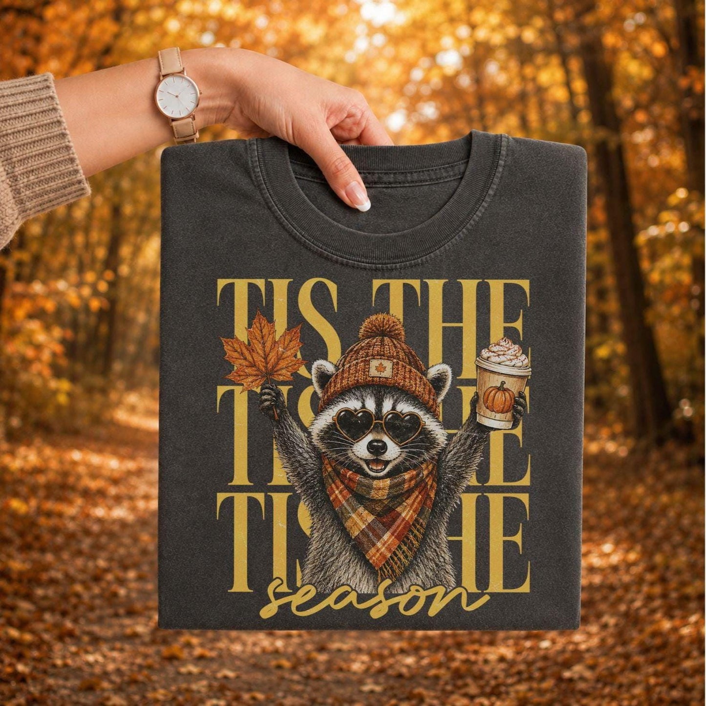 Retro Autumn Raccoon DTF Transfers, Ready to Press, Vintage Halloween Tshirt Design
