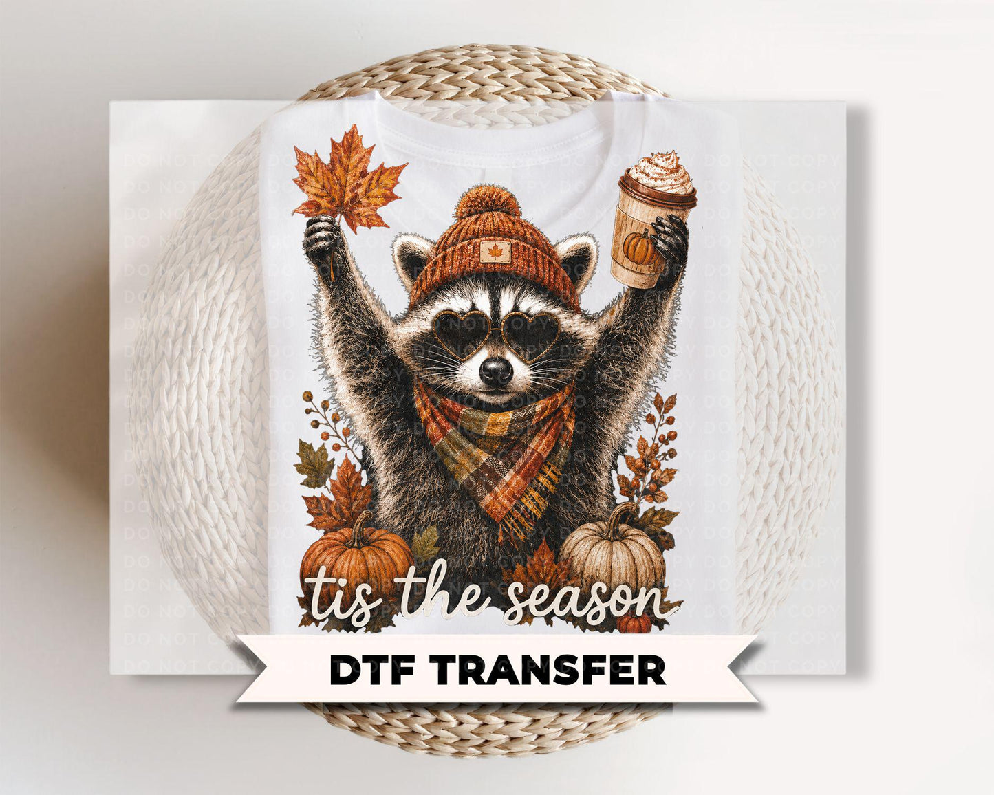 Retro Autumn Raccoon DTF Transfers, Ready to Press, Vintage Halloween Tshirt Design