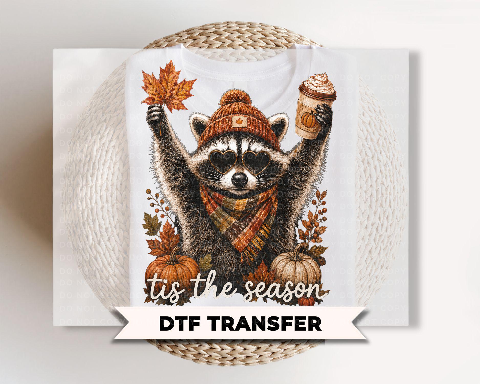 Retro Autumn Raccoon DTF Transfers, Ready to Press, Vintage Halloween Tshirt Design