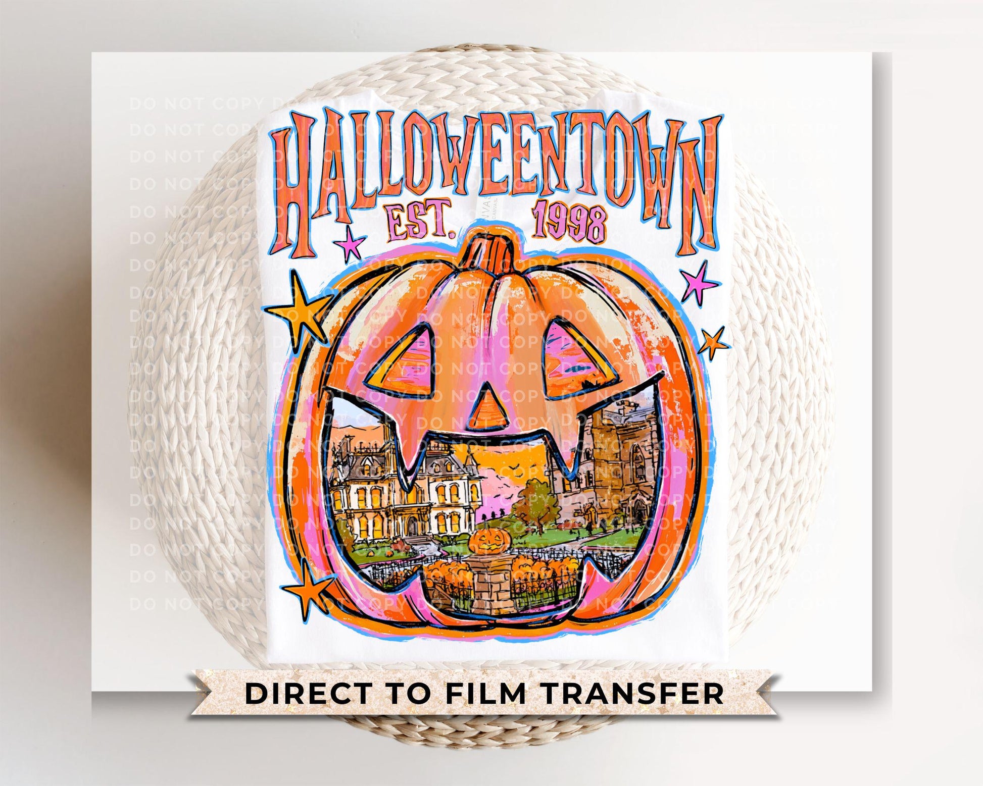 Halloween Pumpkin DTF Transfer, Ready to Press, Retro Spooky Season, Preppy Jack O Lantern Tshirt Design