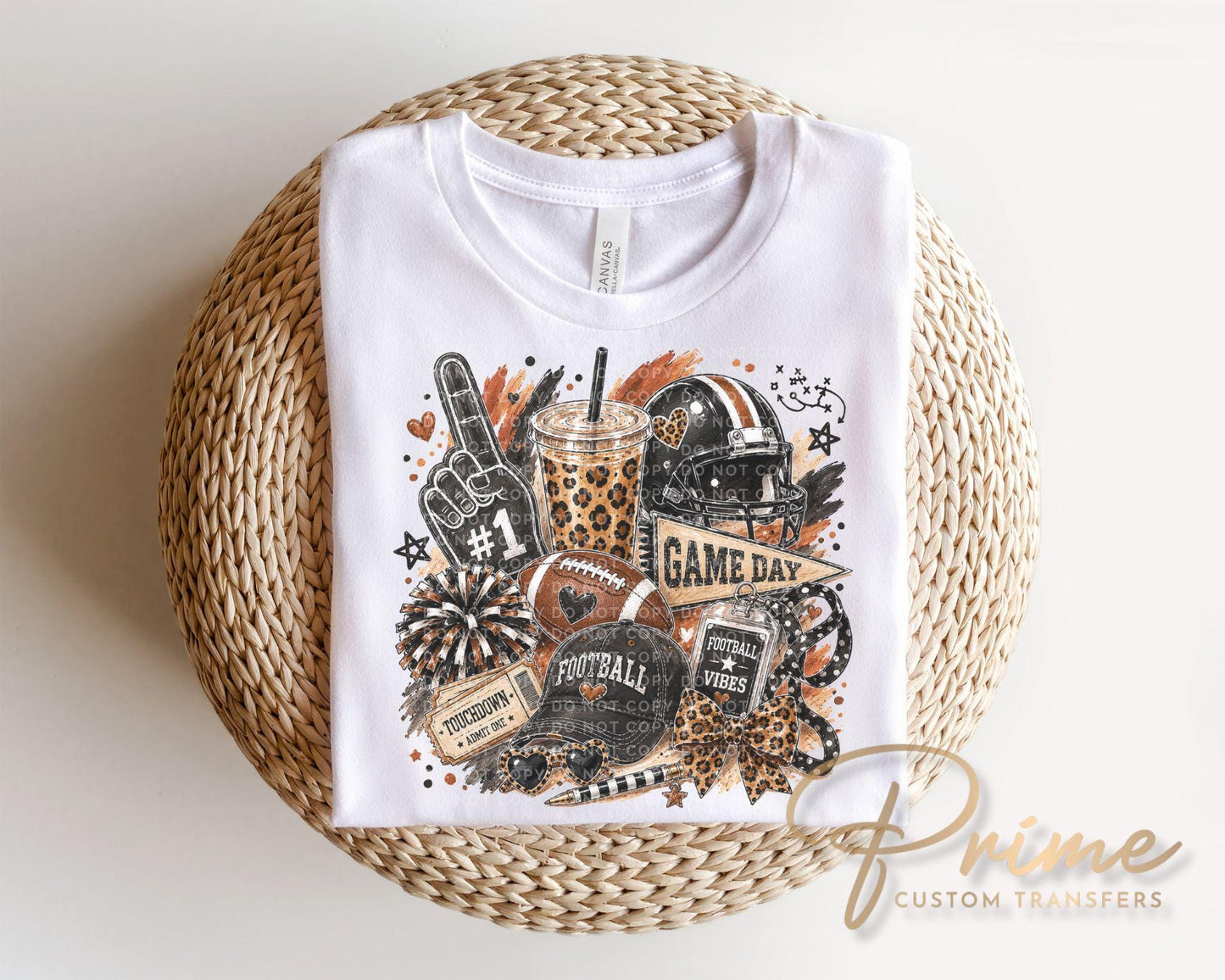 Brushstroke Game Day Football DTF Transfer, Ready to Press, Leopard Football Doodles, Football Mom Tshirt Design