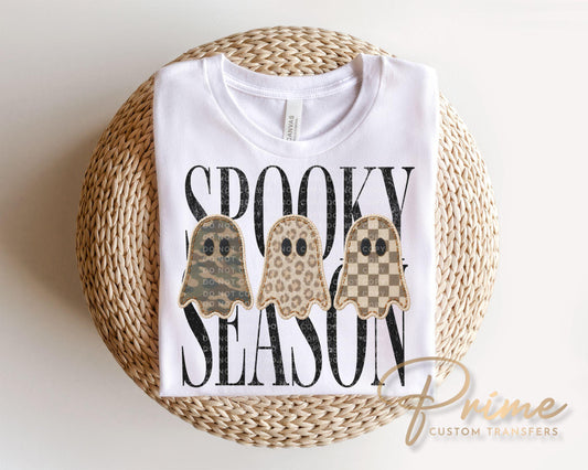 Halloween DTF Transfers, Retro Patchwork Ghosts, Ready to Press, Vintage Halloween, Spooky Season Shirt Design