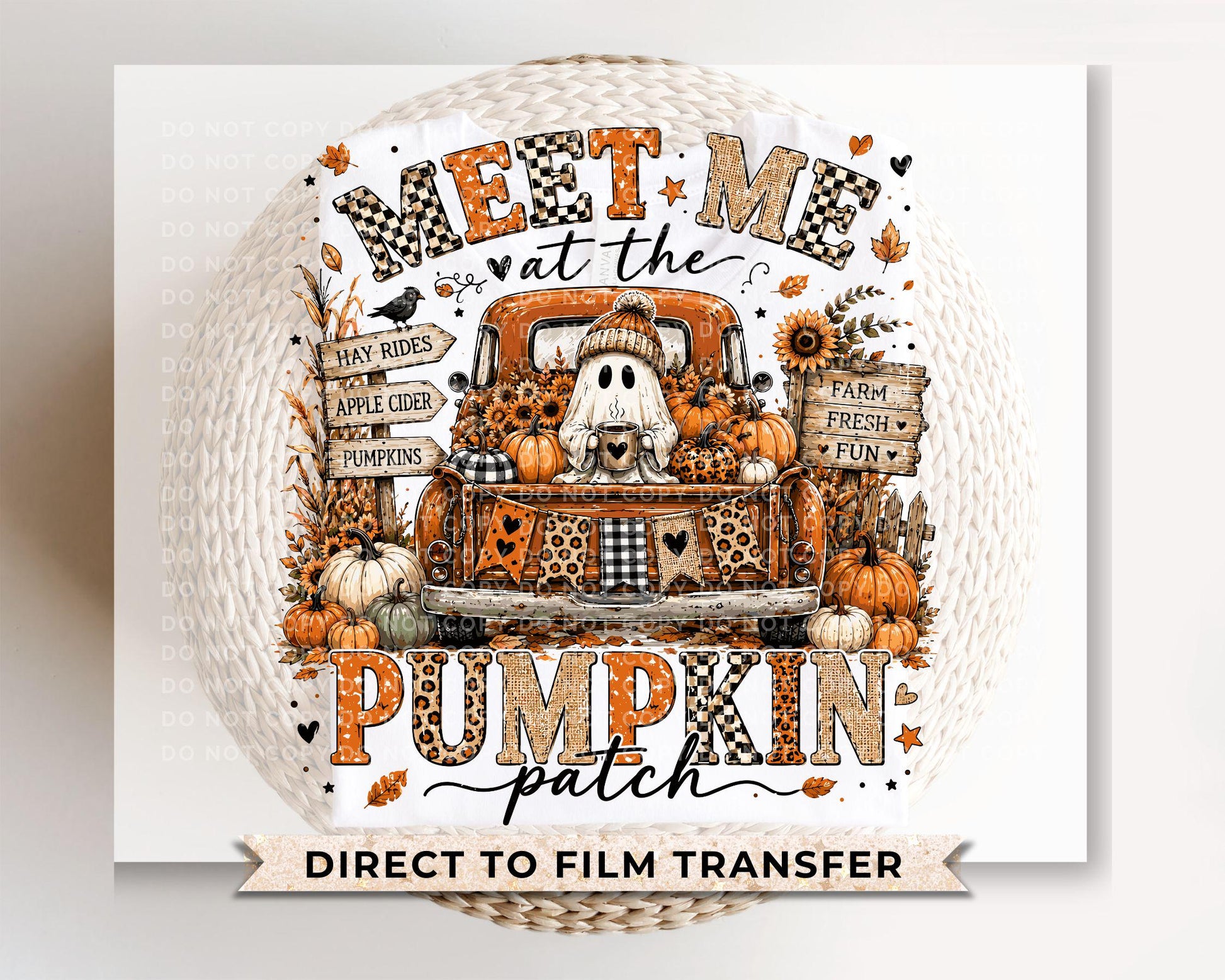 Pumpkin Patch Ghost DTF Transfers, Retro Halloween Truck, Fall Ghost, Spooky Season, Ready to Press
