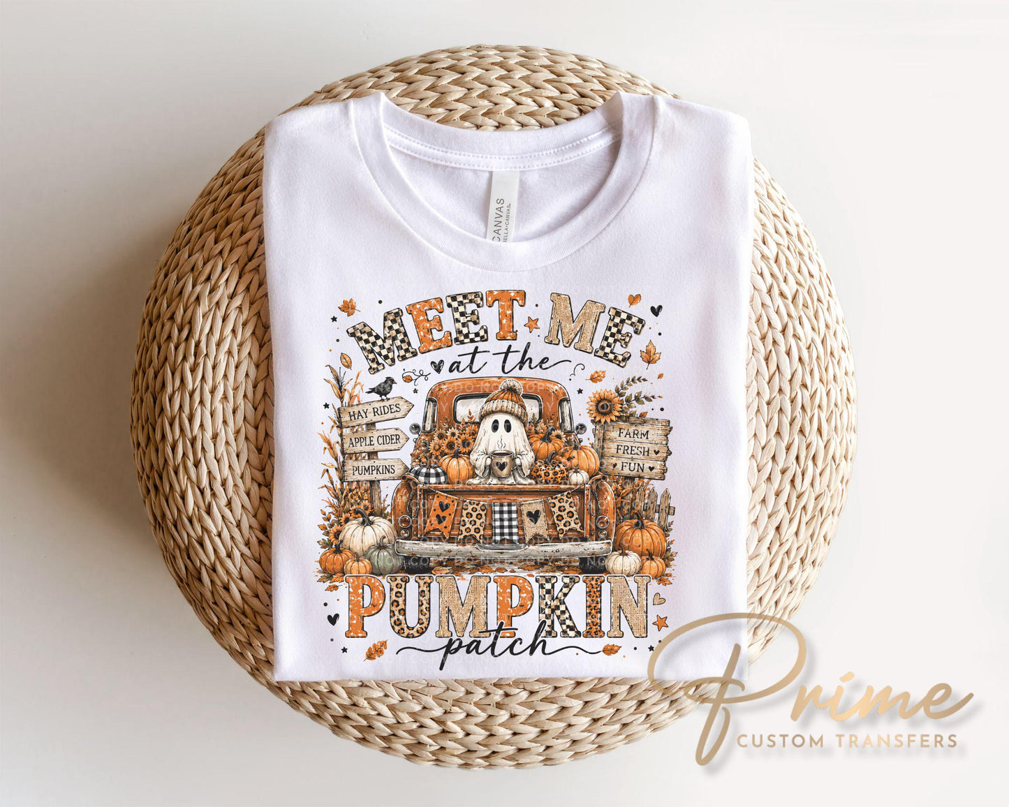 Pumpkin Patch Ghost DTF Transfers, Retro Halloween Truck, Fall Ghost, Spooky Season, Ready to Press