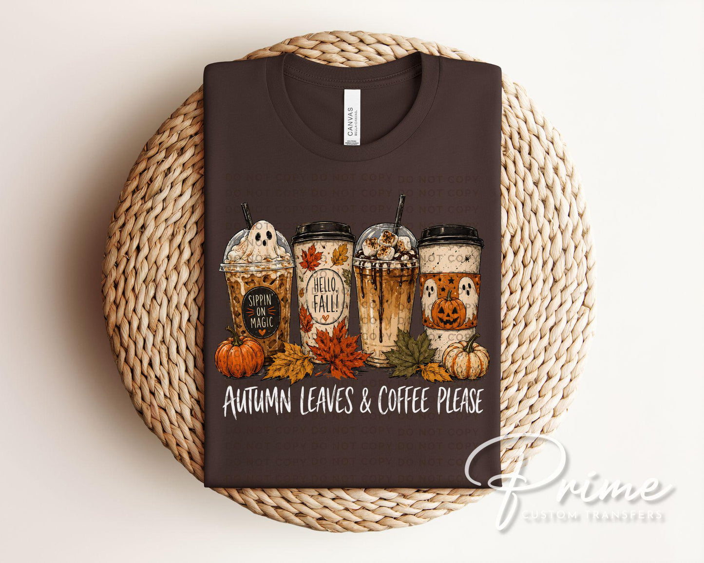 Autumn Leaves & Coffee Please DTF Transfers, Fall Coffee, Spooky Season, Pumpkin Ghost, Ready to Press