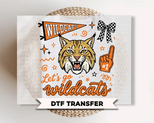 Wildcats School Mascot Doodle DTF Transfer, Football Season, Game Day T-shirt Transfer