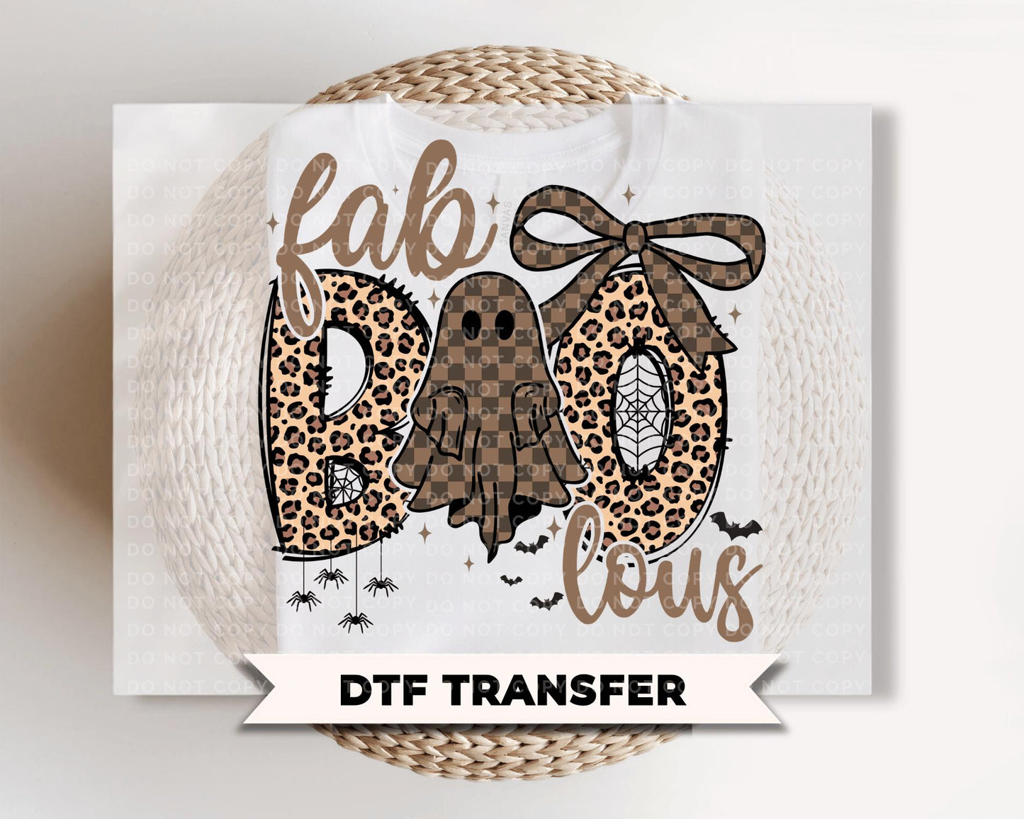 Boo Halloween DTF Transfers, Coquette Leopard Ghost, Ready to Press Fall Shirt Design