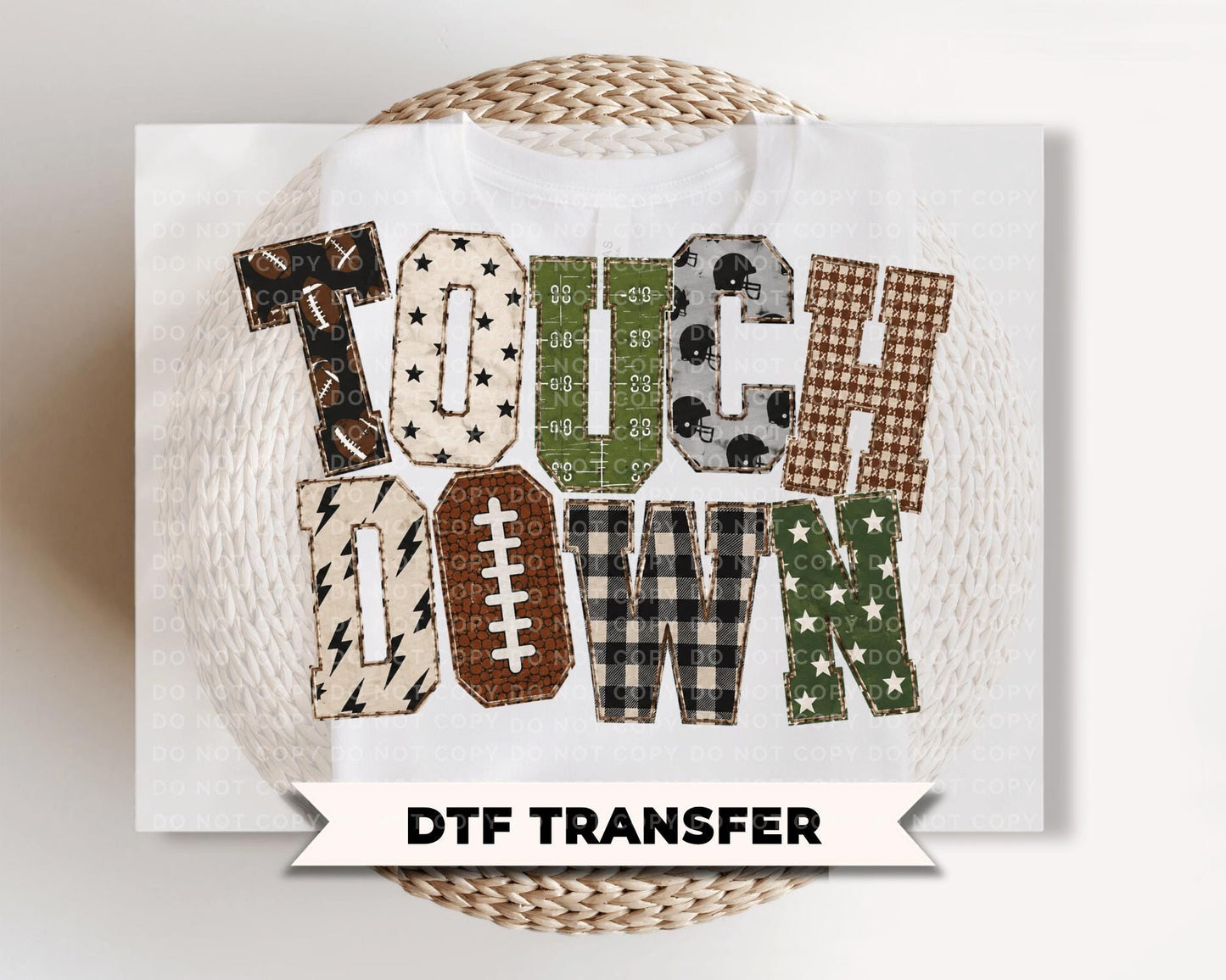 Patchwork Football DTF Transfer, Ready to Press, Gingham Checker Stripes Stars, Friday Night Game Day Shirt Design