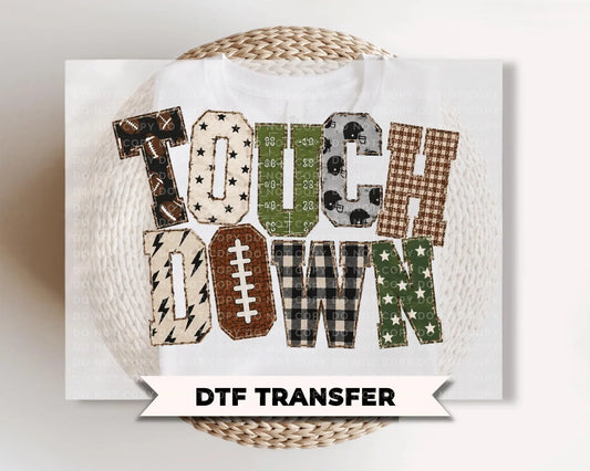Patchwork Football DTF Transfer, Ready to Press, Gingham Checker Stripes Stars, Friday Night Game Day Shirt Design