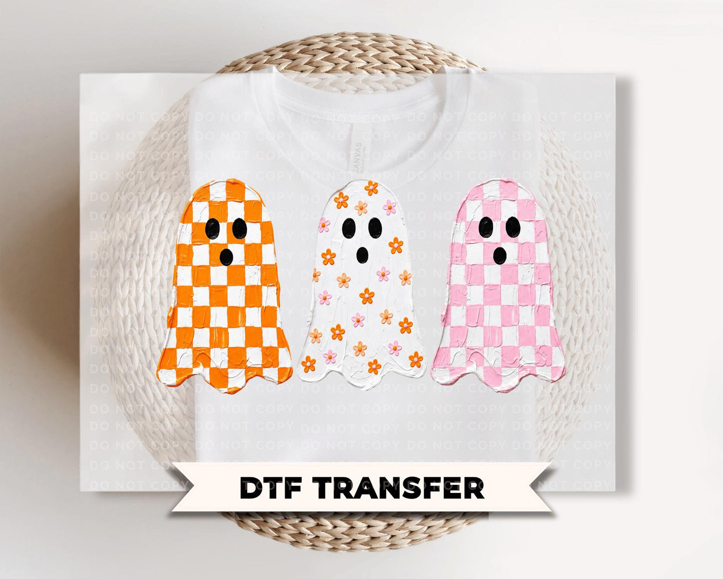 Cute Ghost Halloween DTF Transfers, Ready to Press, Checkered Ghost Shirt Design